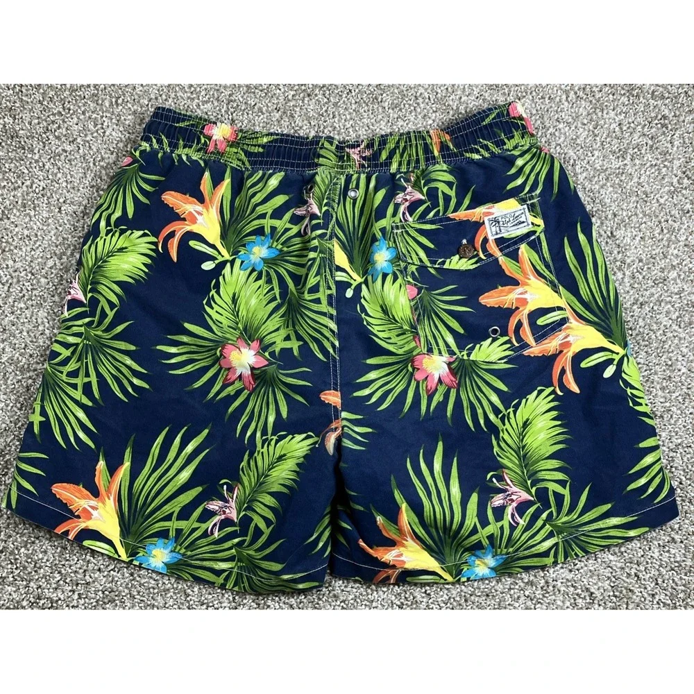 Polo‎ Ralph Lauren Men's Swim Trunks Tropical Hawaiian Size Medium Blue